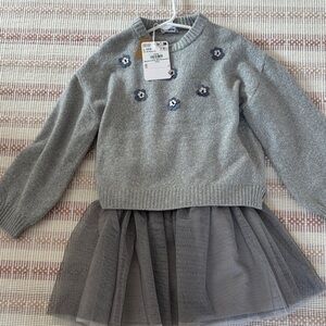 Mayoral Girls Gray Sweater Dress with Floral Accents